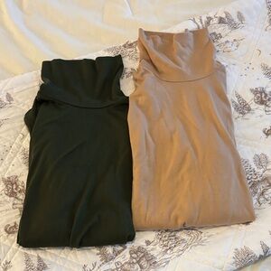Deep Green and Tan Turtleneck Sweaters